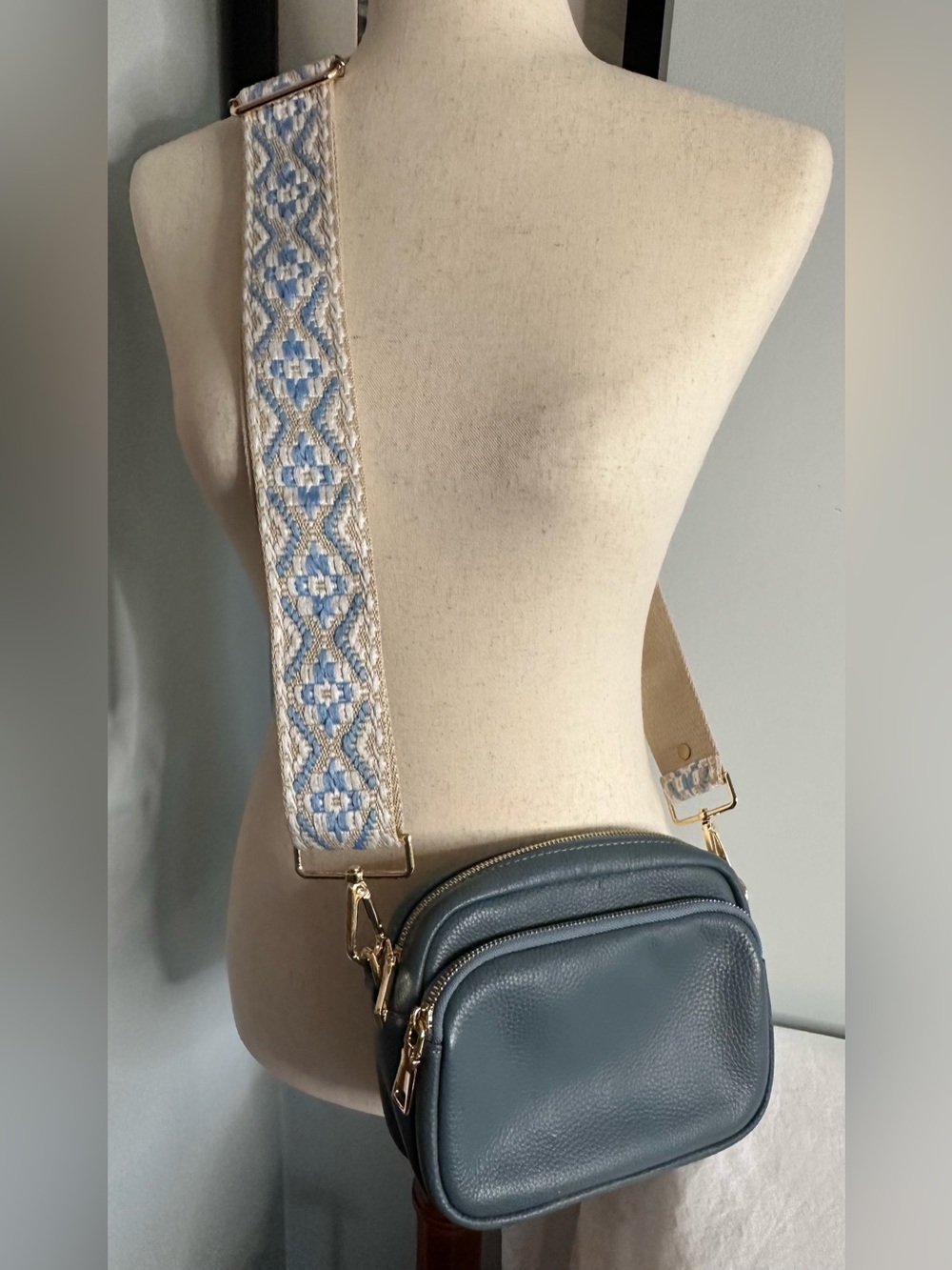 Pom Pom London Original crossbody bag in slate blue - Picture 5 of 16